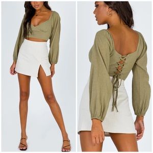Princess Polly green Reign cropped long sleeve top